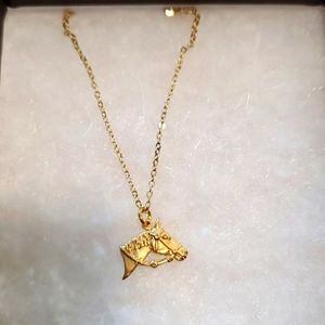18" gold plated necklace with horse charm.